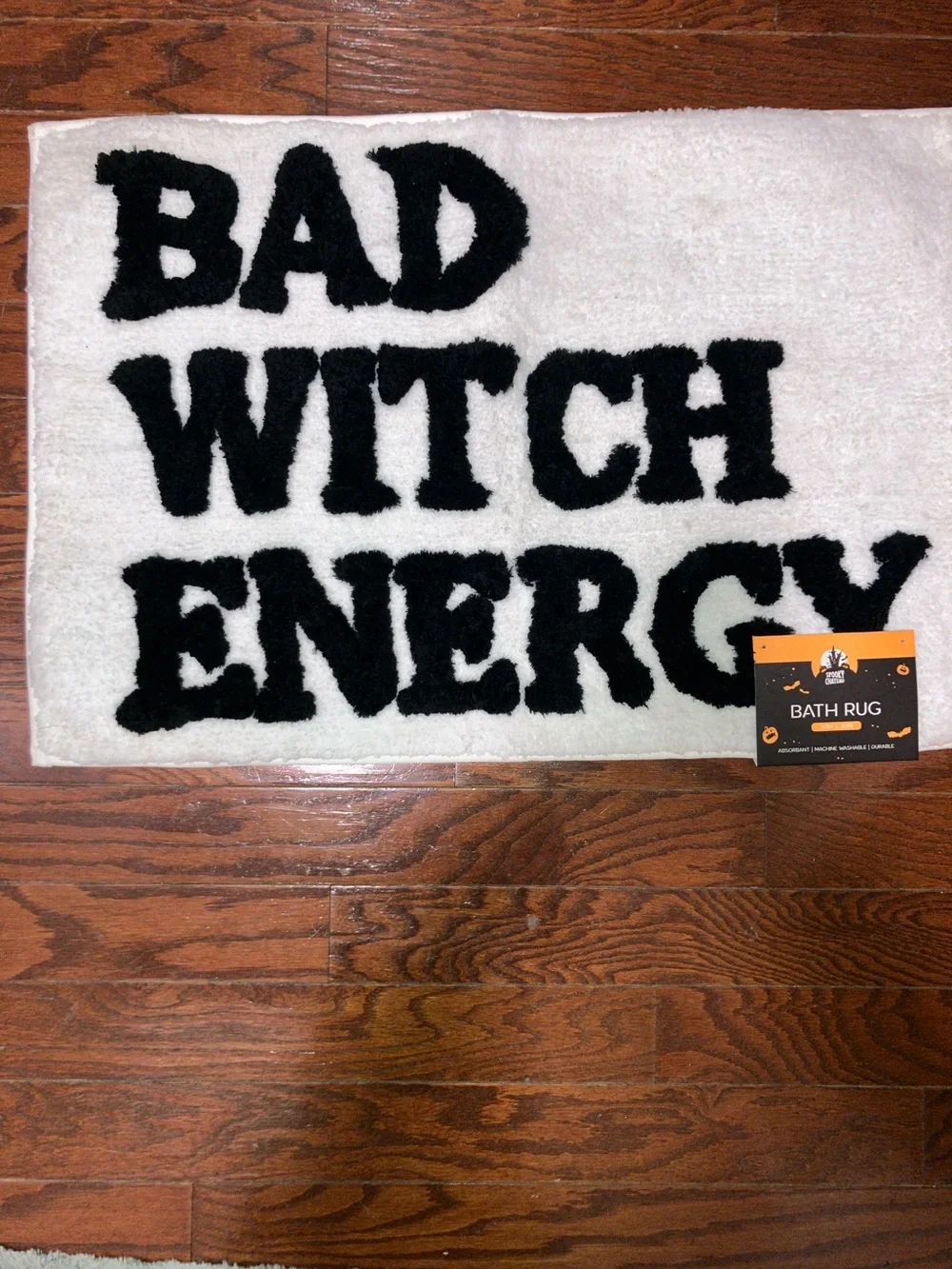 Bad Witch Energy White & Black 20inx30in Bath mat!Halloween Chic decor.